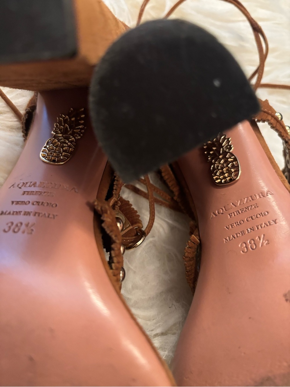 AQUAZZURA Tulum Brown Suede Fringe Lace-Up Sandals size 38 1/2 - Picture 6 of 8